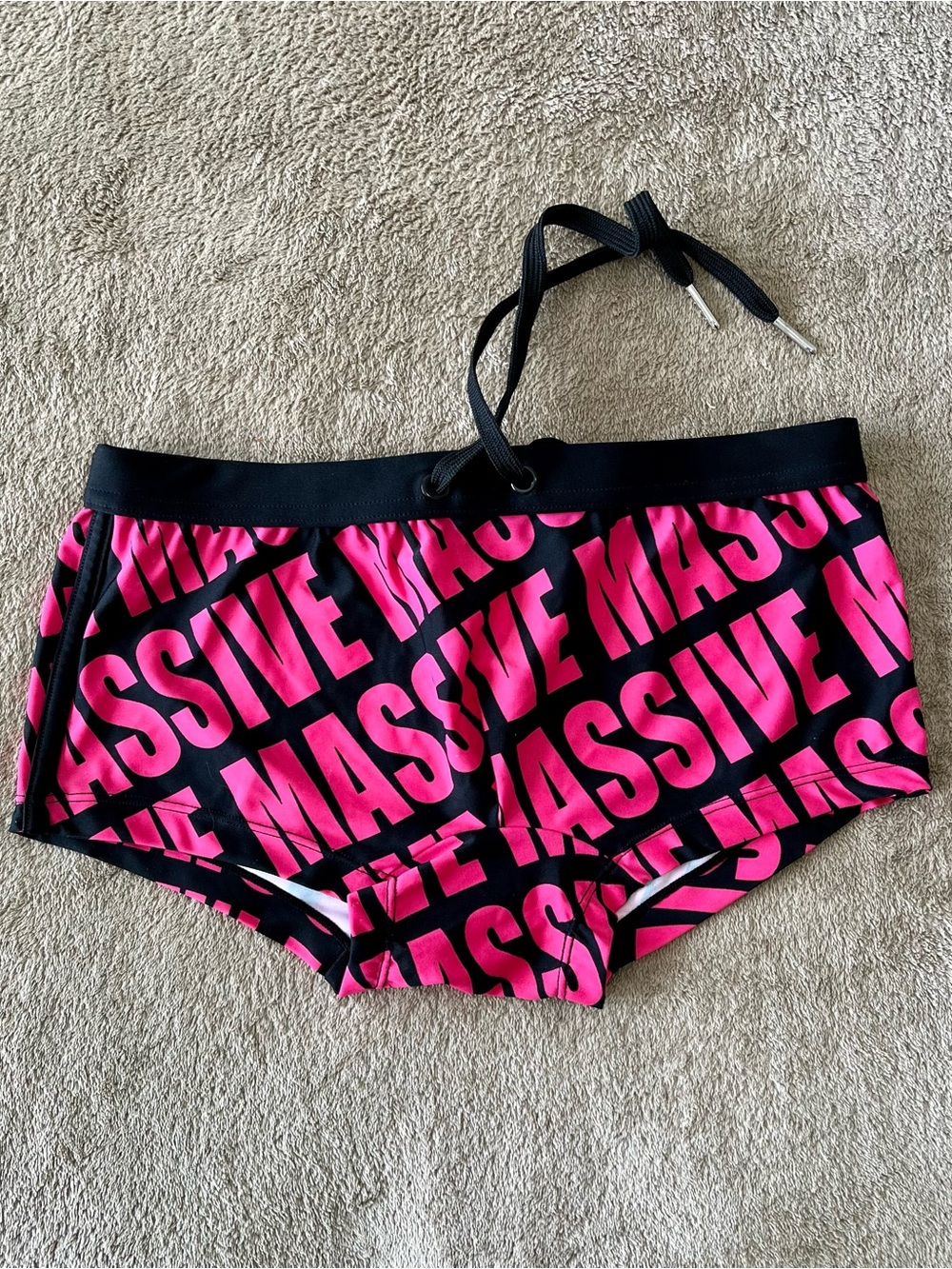Andrew Christian Hot Pink Graphic Swim Trunks with Black Waistband, Massive - Picture 2 of 5